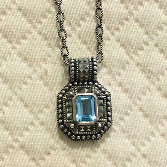 JUDITH JACK Blue Topaz Marcasite Sterling Silver Necklace